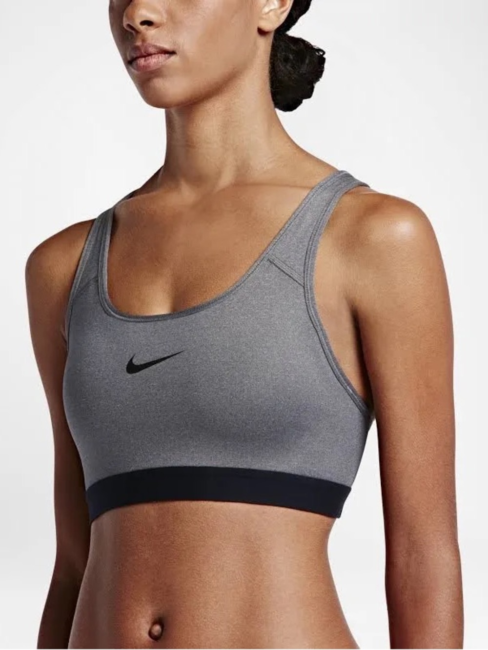 Nike Pro Gray Sports Bra with Black Band and Racerback | Medium Support